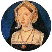 The above portrait is of Anne Boleyn, painted by Lucas Horenbout; dated 1525-27.  Sir Roy Strong identified the portrait.  Anne wears a necklace with her falcon badge.